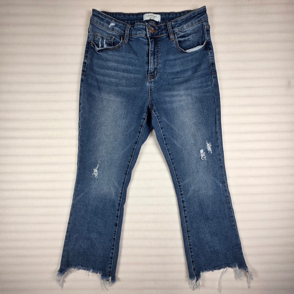 Lovervet Vervet Jeans 14W Blue Distressed Raw Hem Crop Boho Indie LV1212-P